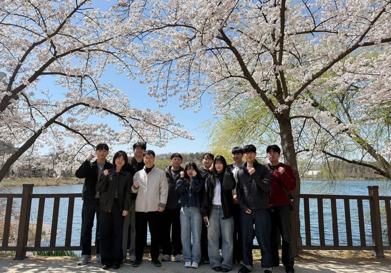 SKKU-STEM Lab group photo, cherry blossoms, April 2026